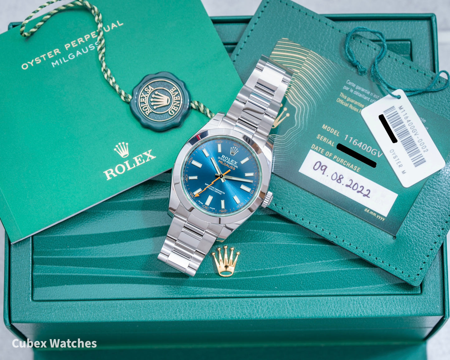 Rolex Milgauss 116400GV Green Crystal Collectors Set