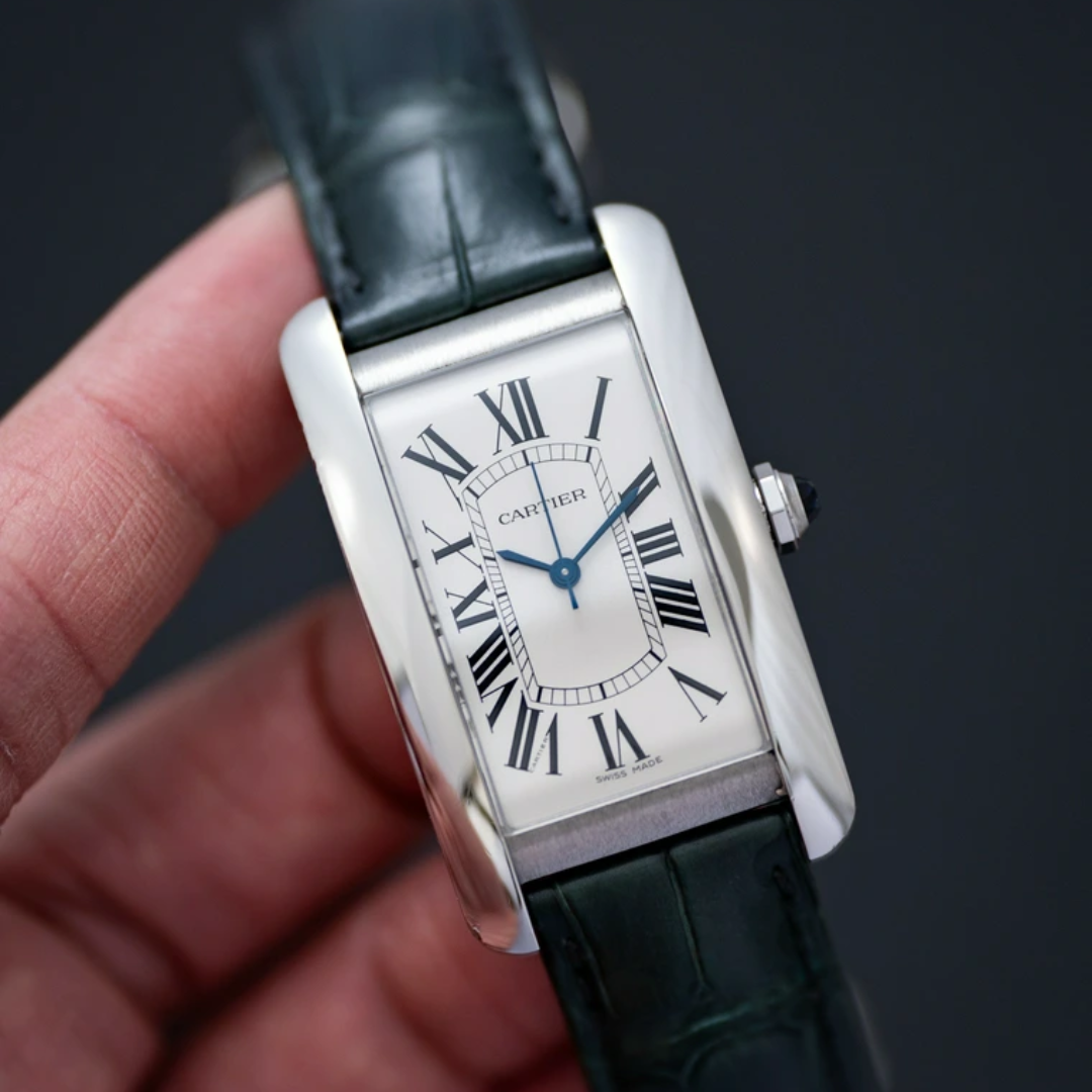 Cartier | Tank Américaine Large – Silver Dial, Green Strap