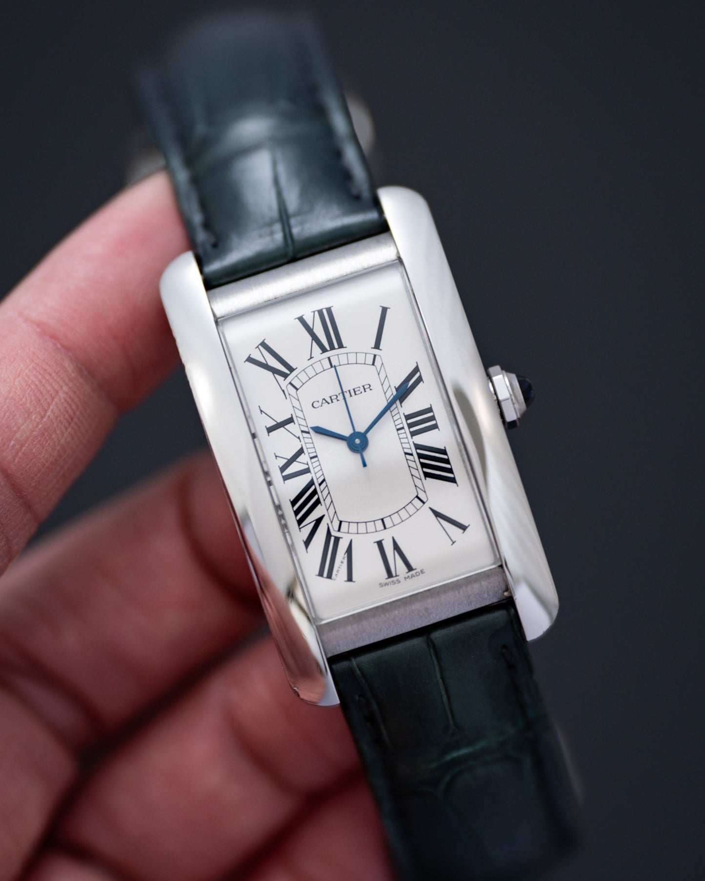 Cartier | Tank Américaine Large – Silver Dial, Green Strap
